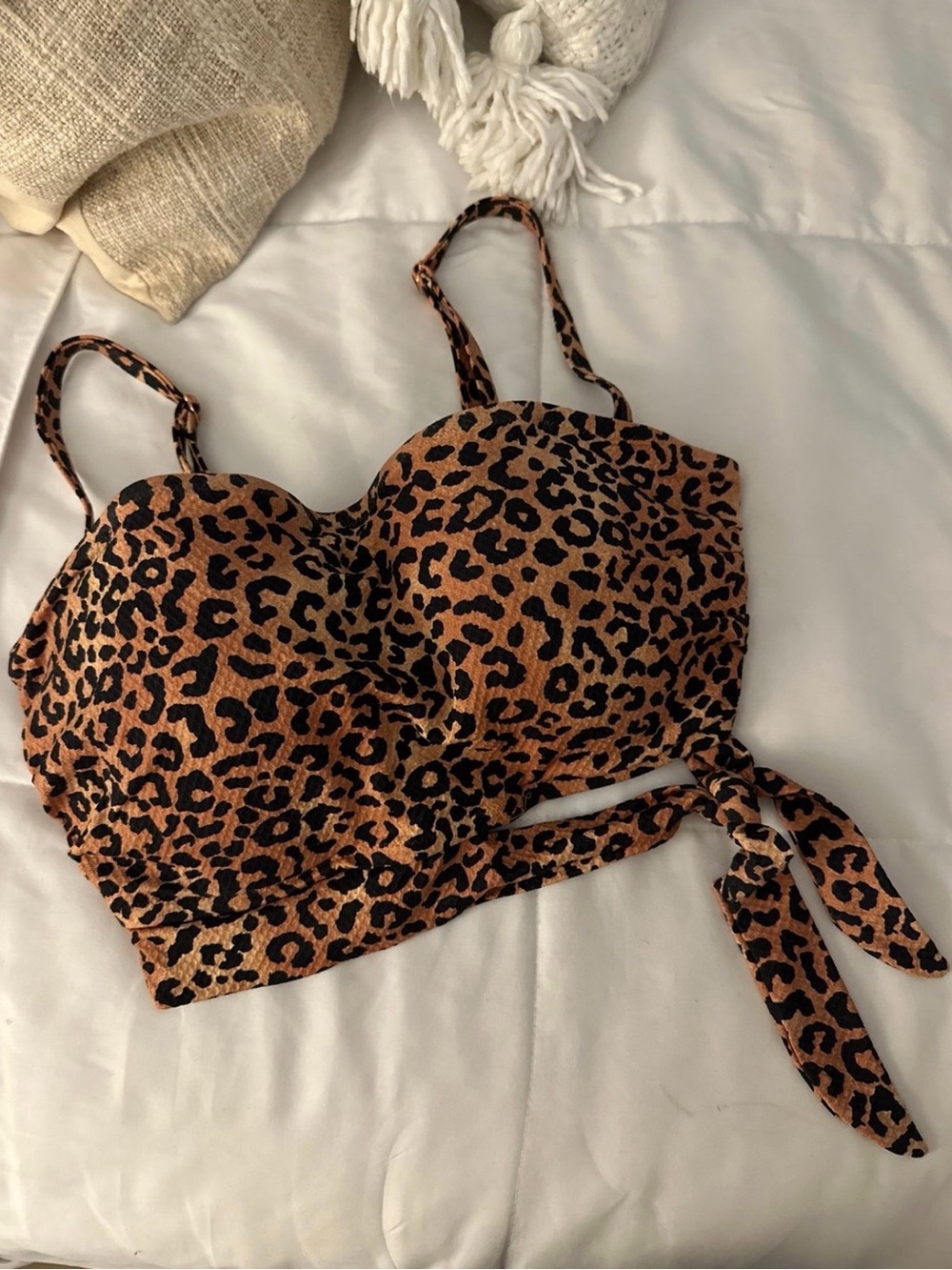 Shade & Shore Leopard Print Tie-Front Bikini Top - Brown & Black